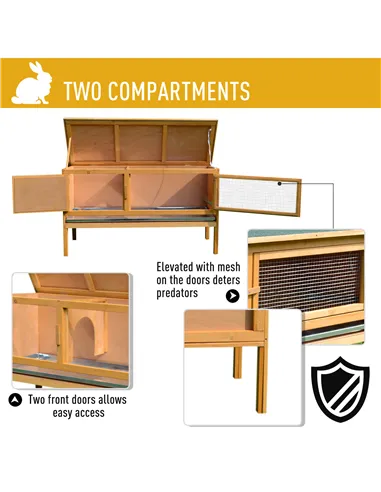 PawHut Guinea Pigs Hutches, 115Lx44.3Wx65H cm, Fir Wood-Yellow/Green