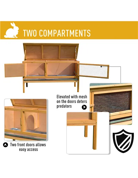PawHut Guinea Pigs Hutches, 115Lx44.3Wx65H cm, Fir Wood-Yellow/Green