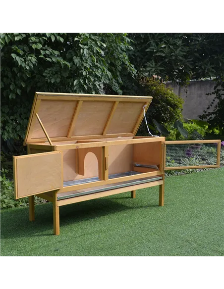 PawHut Guinea Pigs Hutches, 115Lx44.3Wx65H cm, Fir Wood-Yellow/Green