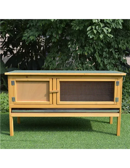 PawHut Guinea Pigs Hutches, 115Lx44.3Wx65H cm, Fir Wood-Yellow/Green