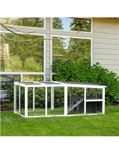 PawHut Guinea Pigs Hutches Wooden Small Rabbits Hutches Pet Run Cover Indoor Outdoor, Grey 2