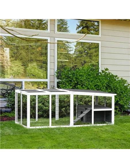 PawHut Guinea Pigs Hutches Wooden Small Rabbits Hutches Pet Run Cover Indoor Outdoor, Grey