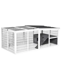 PawHut Guinea Pigs Hutches Wooden Small Rabbits Hutches Pet Run Cover Indoor Outdoor, Grey