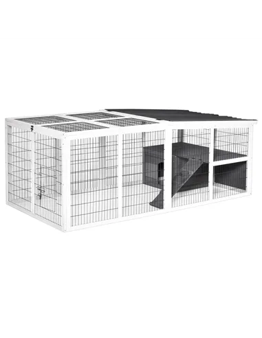 PawHut Guinea Pigs Hutches Wooden Small Rabbits Hutches Pet Run Cover Indoor Outdoor, Grey