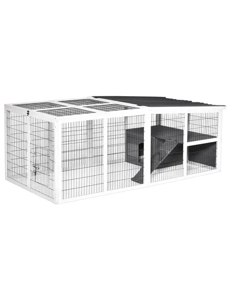PawHut Guinea Pigs Hutches Wooden Small Rabbits Hutches Pet Run Cover Indoor Outdoor, Grey