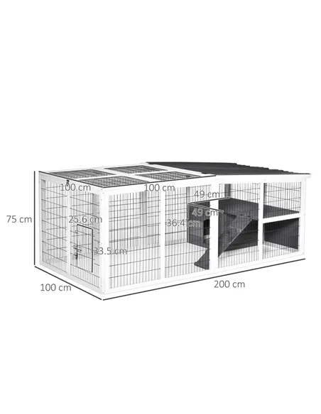 PawHut Guinea Pigs Hutches Wooden Small Rabbits Hutches Pet Run Cover Indoor Outdoor, Grey