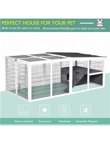 PawHut Guinea Pigs Hutches Wooden Small Rabbits Hutches Pet Run Cover Indoor Outdoor, Grey
