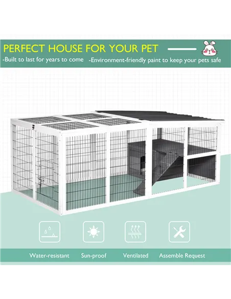 PawHut Guinea Pigs Hutches Wooden Small Rabbits Hutches Pet Run Cover Indoor Outdoor, Grey