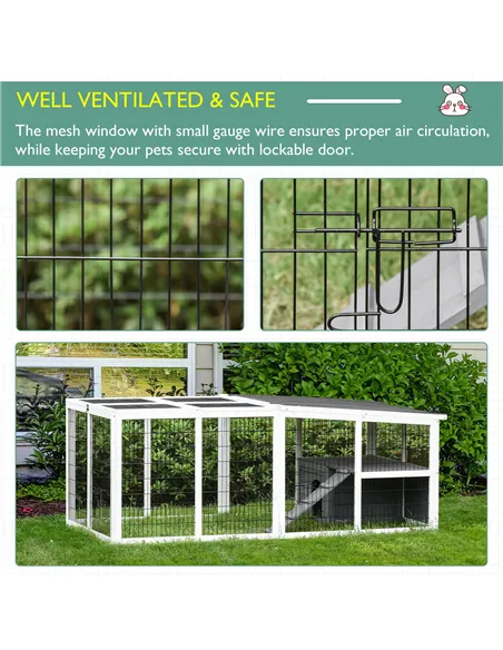PawHut Guinea Pigs Hutches Wooden Small Rabbits Hutches Pet Run Cover Indoor Outdoor, Grey