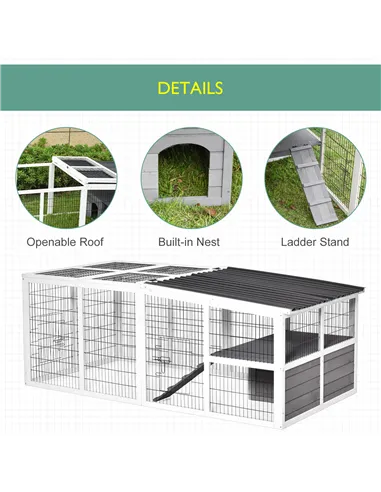 PawHut Guinea Pigs Hutches Wooden Small Rabbits Hutches Pet Run Cover Indoor Outdoor, Grey