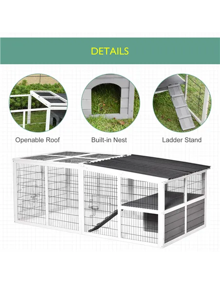 PawHut Guinea Pigs Hutches Wooden Small Rabbits Hutches Pet Run Cover Indoor Outdoor, Grey