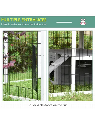 PawHut Guinea Pigs Hutches Wooden Small Rabbits Hutches Pet Run Cover Indoor Outdoor, Grey