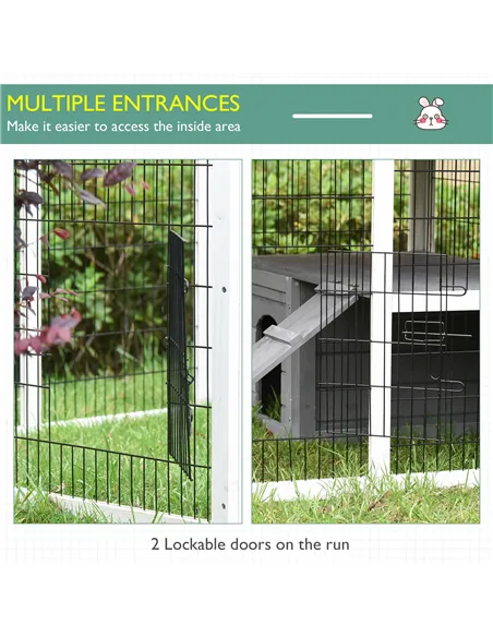 PawHut Guinea Pigs Hutches Wooden Small Rabbits Hutches Pet Run Cover Indoor Outdoor, Grey