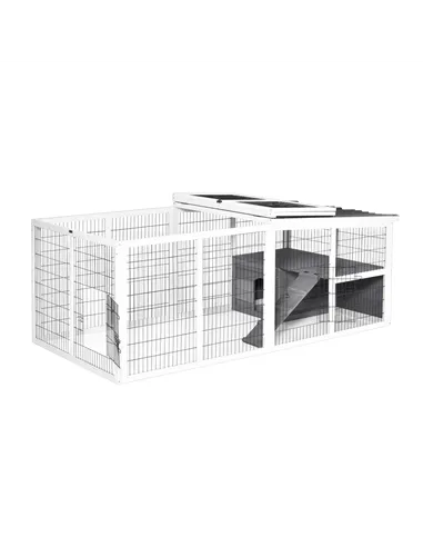 PawHut Guinea Pigs Hutches Wooden Small Rabbits Hutches Pet Run Cover Indoor Outdoor, Grey