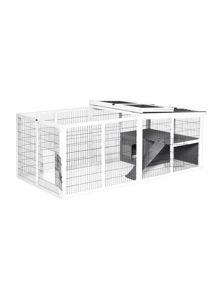 PawHut Guinea Pigs Hutches Wooden Small Rabbits Hutches Pet Run Cover Indoor Outdoor, Grey