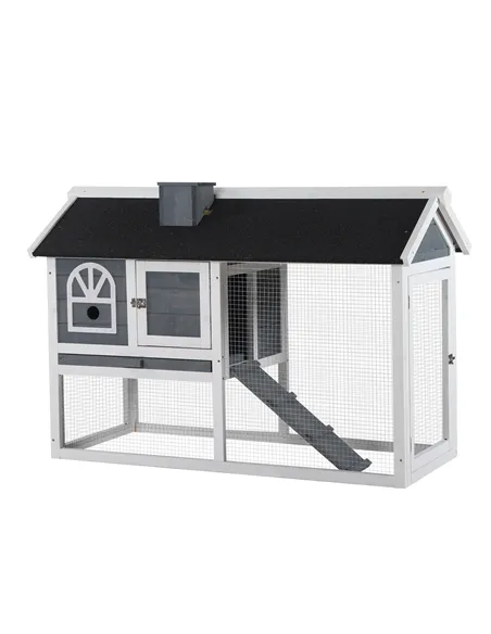 PawHut Guinea Pigs Hutches Wood Bunny Cage for Outdoor Indoor w/ Pull Out Tray Run Box Ramp