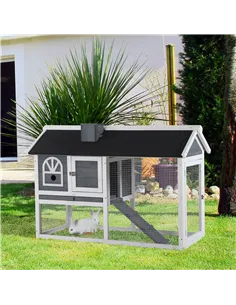 PawHut Guinea Pigs Hutches Wood Bunny Cage for Outdoor Indoor w/ Pull Out Tray Run Box Ramp 2