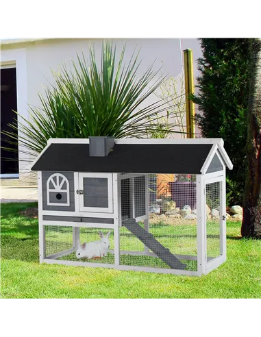 PawHut Guinea Pigs Hutches Wood Bunny Cage for Outdoor Indoor w/ Pull Out Tray Run Box Ramp
