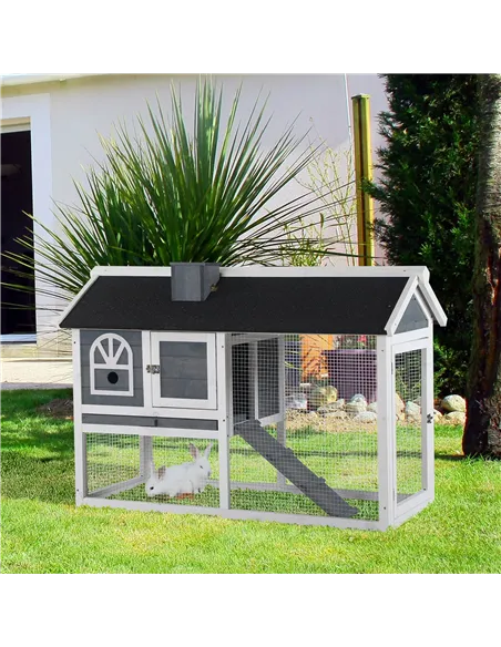 PawHut Guinea Pigs Hutches Wood Bunny Cage for Outdoor Indoor w/ Pull Out Tray Run Box Ramp