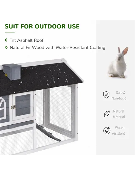 PawHut Guinea Pigs Hutches Wood Bunny Cage for Outdoor Indoor w/ Pull Out Tray Run Box Ramp