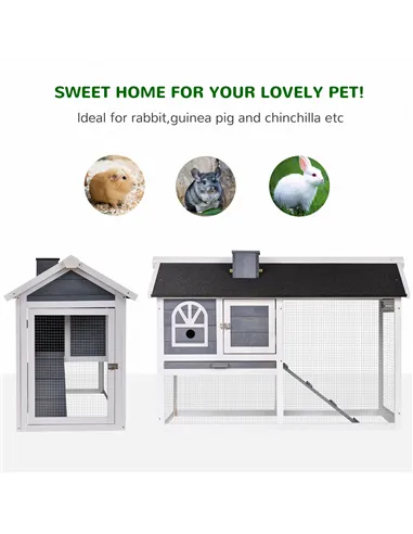 PawHut Guinea Pigs Hutches Wood Bunny Cage for Outdoor Indoor w/ Pull Out Tray Run Box Ramp