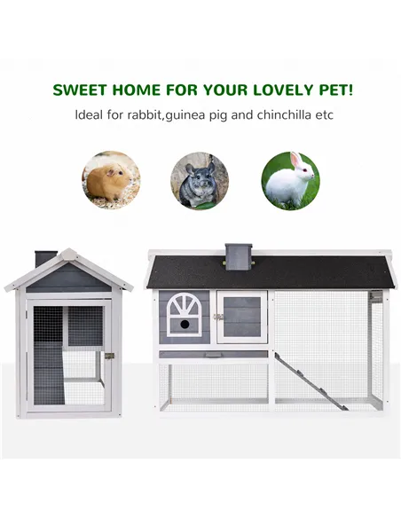 PawHut Guinea Pigs Hutches Wood Bunny Cage for Outdoor Indoor w/ Pull Out Tray Run Box Ramp