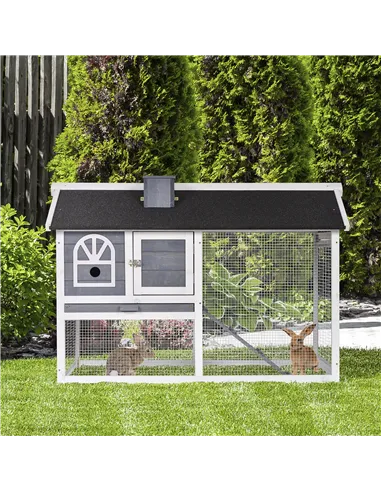 PawHut Guinea Pigs Hutches Wood Bunny Cage for Outdoor Indoor w/ Pull Out Tray Run Box Ramp