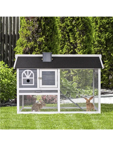 PawHut Guinea Pigs Hutches Wood Bunny Cage for Outdoor Indoor w/ Pull Out Tray Run Box Ramp