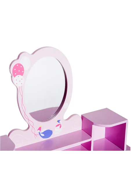 HOMCOM Kids Wooden Dressing Table and Stool Make Up Desk (Pink)