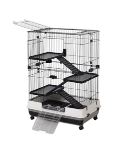 PawHut Metal Wire 3-Tier Small Guinea Pigs Hutches Rabbits Hutches Black/White