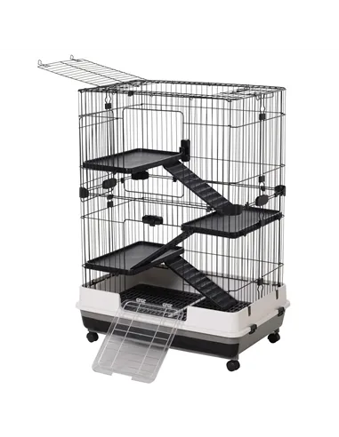 PawHut Metal Wire 3-Tier Small Guinea Pigs Hutches Rabbits Hutches Black/White