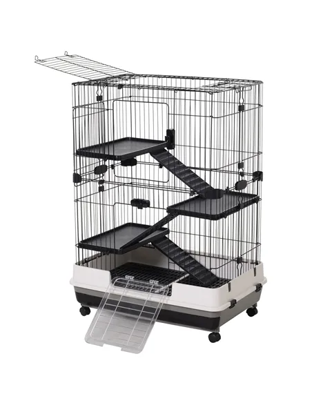 PawHut Metal Wire 3-Tier Small Guinea Pigs Hutches Rabbits Hutches Black/White