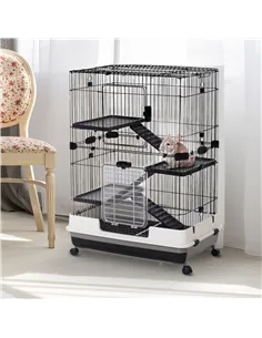 PawHut Metal Wire 3-Tier Small Guinea Pigs Hutches Rabbits Hutches Black/White 2