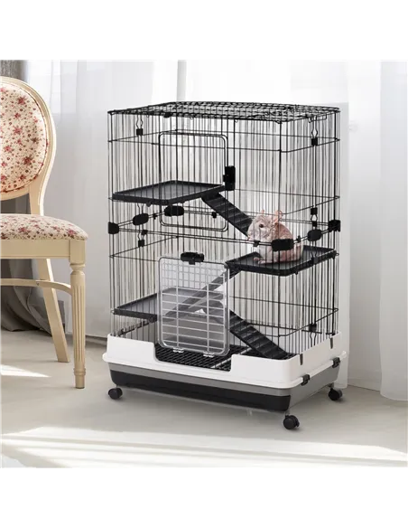 PawHut Metal Wire 3-Tier Small Guinea Pigs Hutches Rabbits Hutches Black/White