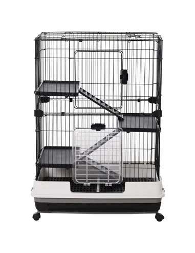 PawHut Metal Wire 3-Tier Small Guinea Pigs Hutches Rabbits Hutches Black/White