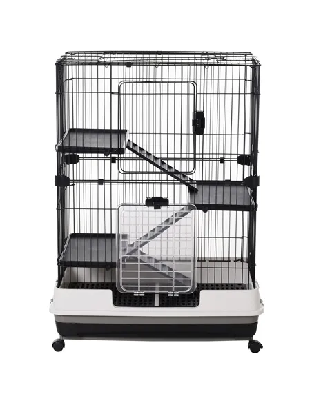 PawHut Metal Wire 3-Tier Small Guinea Pigs Hutches Rabbits Hutches Black/White