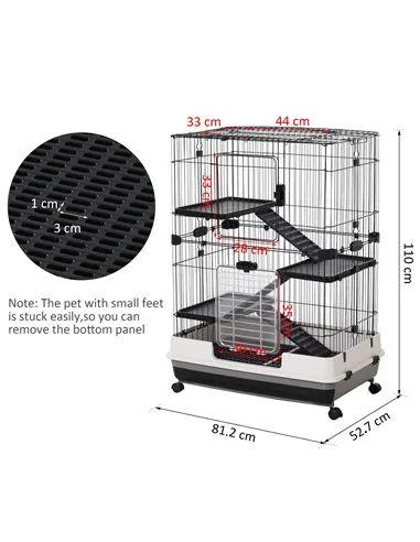 PawHut Metal Wire 3-Tier Small Guinea Pigs Hutches Rabbits Hutches Black/White