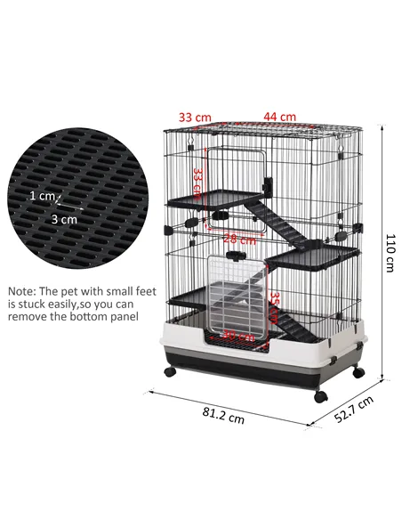 PawHut Metal Wire 3-Tier Small Guinea Pigs Hutches Rabbits Hutches Black/White