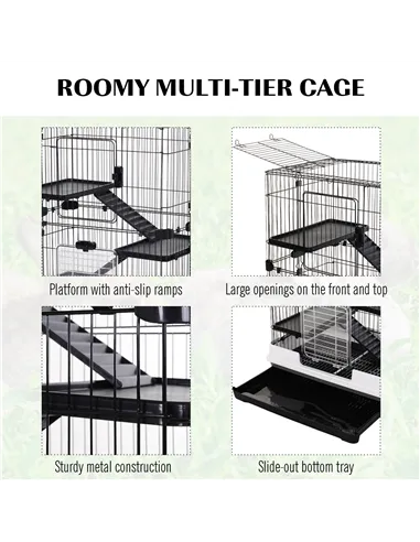 PawHut Metal Wire 3-Tier Small Guinea Pigs Hutches Rabbits Hutches Black/White