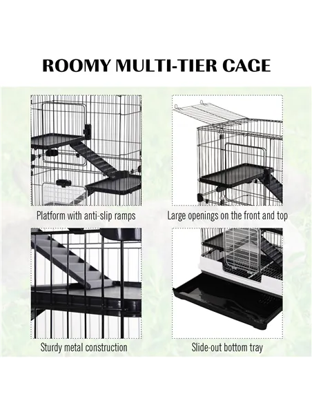 PawHut Metal Wire 3-Tier Small Guinea Pigs Hutches Rabbits Hutches Black/White