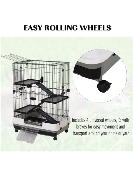 PawHut Metal Wire 3-Tier Small Guinea Pigs Hutches Rabbits Hutches Black/White