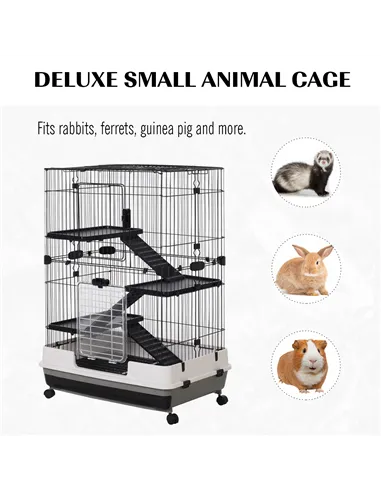 PawHut Metal Wire 3-Tier Small Guinea Pigs Hutches Rabbits Hutches Black/White