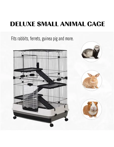 PawHut Metal Wire 3-Tier Small Guinea Pigs Hutches Rabbits Hutches Black/White