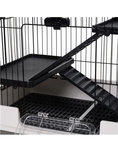 PawHut Metal Wire 3-Tier Small Guinea Pigs Hutches Rabbits Hutches Black/White