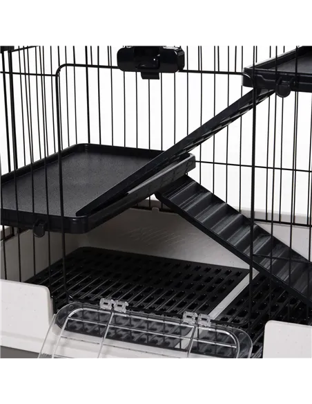 PawHut Metal Wire 3-Tier Small Guinea Pigs Hutches Rabbits Hutches Black/White