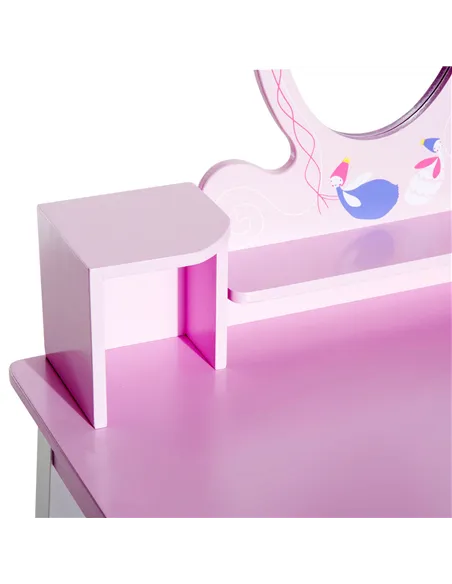 HOMCOM Kids Wooden Dressing Table and Stool Make Up Desk (Pink)