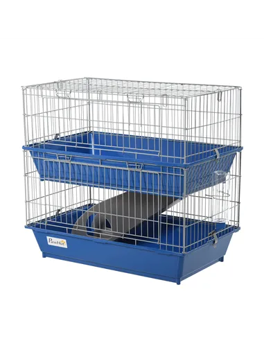 PawHut Metal 2-Tier Small Guinea Pigs Hutches Blue