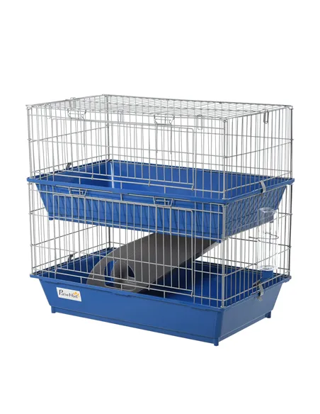 PawHut Metal 2-Tier Small Guinea Pigs Hutches Blue