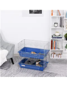 PawHut Metal 2-Tier Small Guinea Pigs Hutches Blue 2