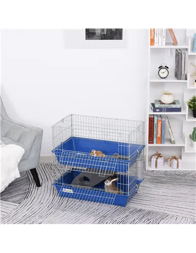 PawHut Metal 2-Tier Small Guinea Pigs Hutches Blue